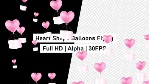 Pink Heart Balloons Carrying Gift Boxes Animation