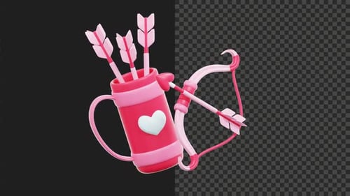 Animated 3D Cupid's Bow and Quiver with Heart Arrows