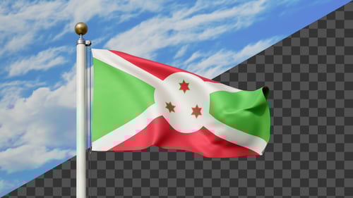 Burundi National Flag Waving in Wind with Alpha Channel