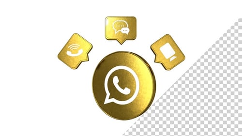 3D Golden WhatsApp Communication App Icons Animation