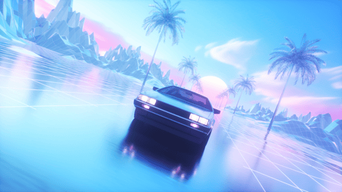 Riding Car And Landscape Colorful Synth Wave Looped Background Looped