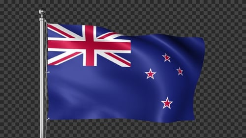 New Zealand Flag Waving on a Pole with Alpha Channel