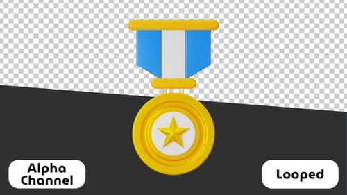 3D Animation of Medal with Star Symbol | Alpha Channel