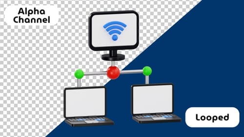 3D Network Connection with Laptops and Wi-Fi | Alpha Channel
