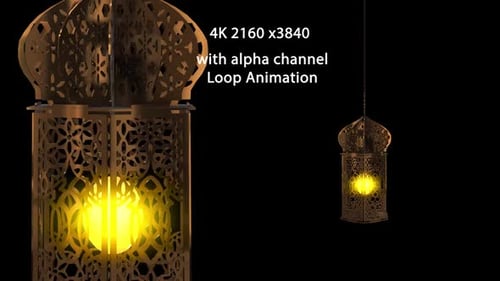 Glowing Ornate Islamic Lanterns Loop Animation with Alpha Channel