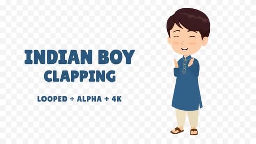Animated Indian Boy Clapping Loop with Alpha
