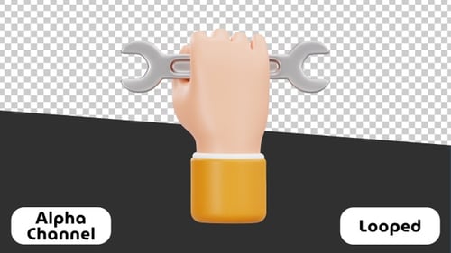 3D Hand Holding Wrench Animation | Alpha Channel