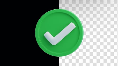 Animación 3D del icono de aprobación con marca de verificación verde