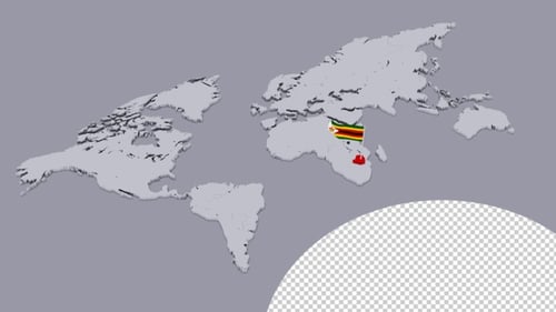 Zimbabwe Flag On Extruded World Map