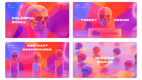 Bewegungsdesign-Paket mit abstraktem buntem Totenkopfhintergrund