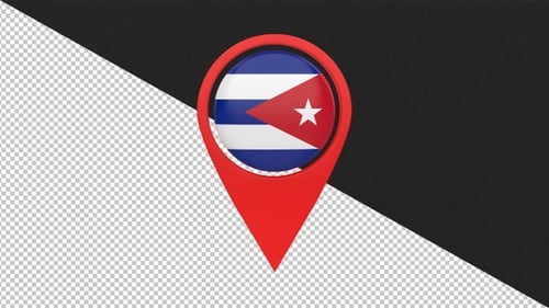 Animated 3D Map Pin with Cuba Flag