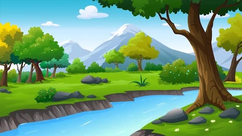 Cartoon Animated River Landscape Looped + 4k