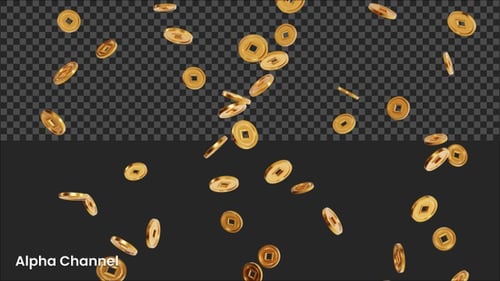 Falling Gold Chinese Coins for New Year Celebration