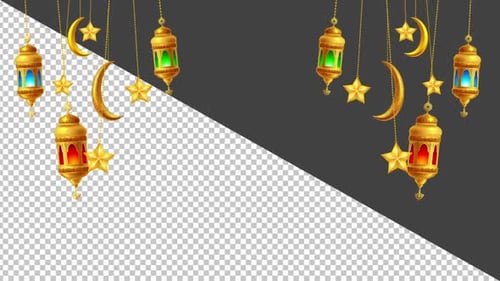 Elegant Golden Islamic Lanterns and Crescent Moons Hanging Animated Overlay