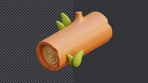 Animated 3D Log with Appearing Green Leaves