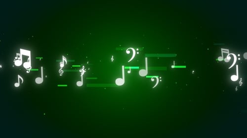 Animated Music Notes Flowing on Green Background