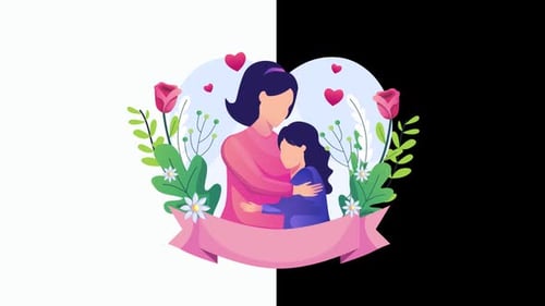 Animated Mother and Child Hugging Flat Design Illustration