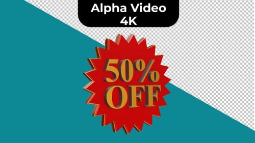 Animated 3D 50% Off Discount Starburst Badge