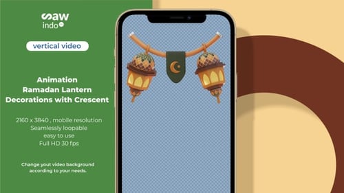 3D Animation Ramadan Lantern Decorations With Crescent – Festive Islamic Loop No Background Vertical