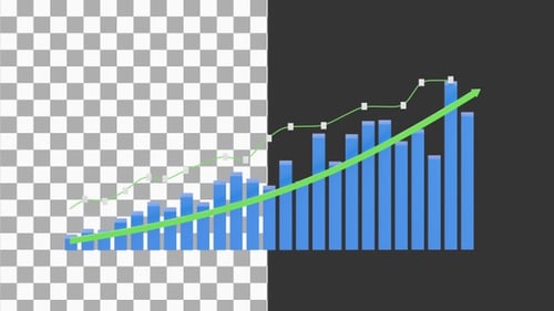 Animação 3D do gráfico de barras com seta para cima | Alpha Channel