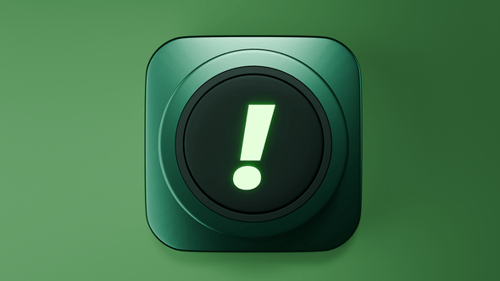 Logo 3D animado com ponto de exclamação