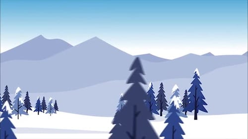 Flat Design Winter Mountain Forest Parallax