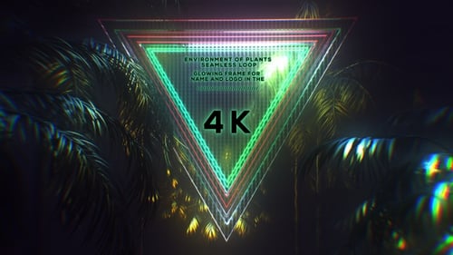 Neon Glass Triangle Surrounded By Palm Trees Loop