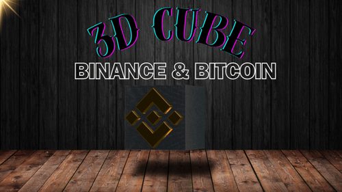 Golden Bitcoin and Binance Logos on Rotating Metallic 3D Cube