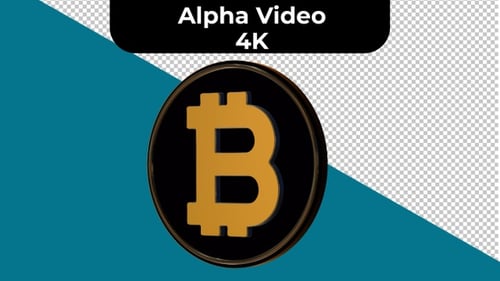 Golden 3D Bitcoin Symbol Rotating on Black Background