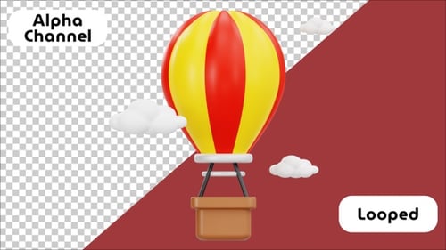 3D Floating Hot Air Balloon Animation | Alpha Channel