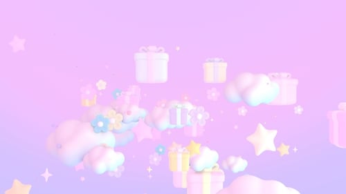 Cartoon Flying Gifts And Clouds