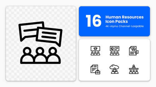 Animierte Icons für HR-Funktionen — Line Pack für Mitarbeiter und Mitarbeiter (Loopable 4K)