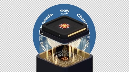3D Animation Quantum Chip Tranparent Background Loop
