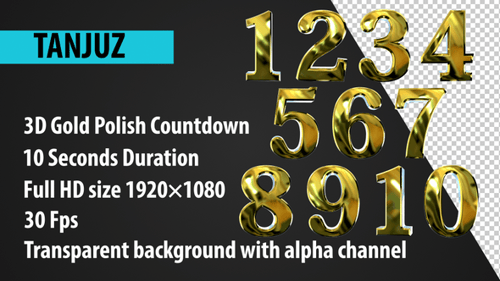 Polished Gold 3D Countdown Numbers Animation