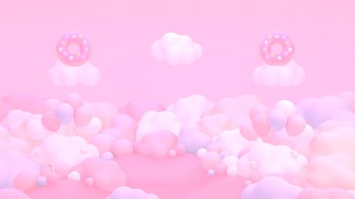 Dreamy Pastel Pink Donuts and Balloons in a Cloud Wonderland