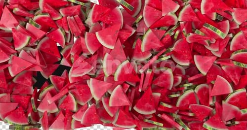 3D Watermelon Slices Swirling On Alpha
