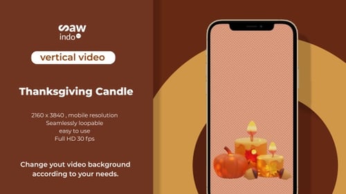 3D Animation Thanksgiving Candles With Pumpkin And Acorns Vertical Transparent Loop