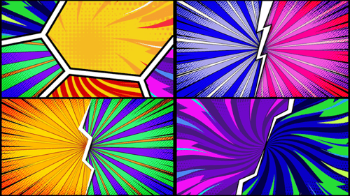 Lebendiger Pop-Art-Comic-Explosionshintergrund mit radialem Neonmuster und Halbtonmuster