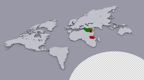 Bandera de Zambia en un mapa mundial extruido