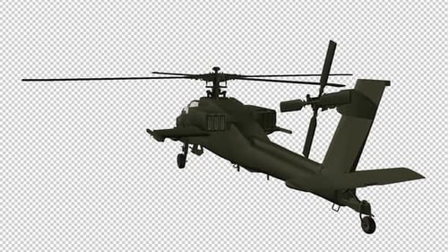 Military Helicopter - Flying Loop - Back Side Angle Closeup View - I - Alpha Channel