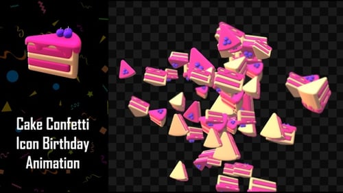 Cake Confetti Icon Birthday Animation
