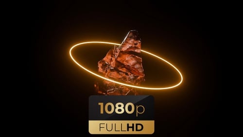 3D Rotating Mineral Rock with Glowing Golden Neon Ring