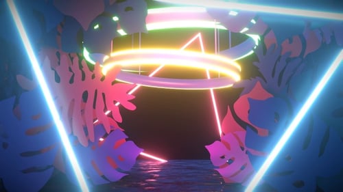 Neon Triangle Lights and Leaves