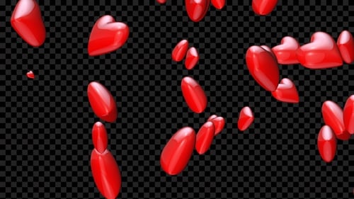 Glossy Red Hearts Falling Romantic Animation