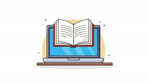 Animated Laptop Opening with Book for Online Learning