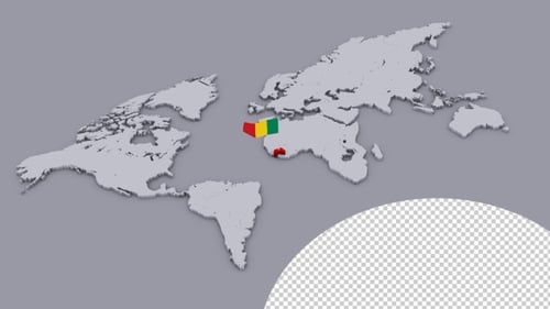 3D World Map Animation with Guinea Country Flag Highlight