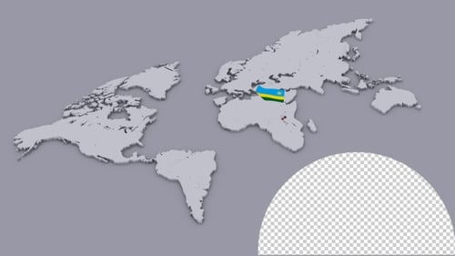 Ruanda-Flagge auf extrudierter Weltkarte