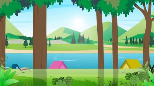 Animated Flat Design Nature Camping Landscape Background