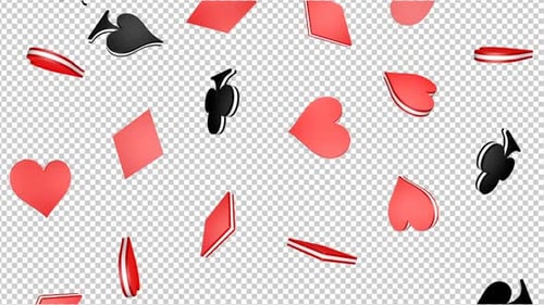 Pacote de símbolos do naipe de cartas de pôquer francês caindo no Alpha Channel, em loop