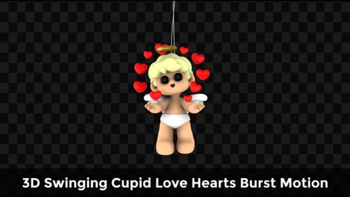 Animated 3D Cupid Character with Floating Hearts